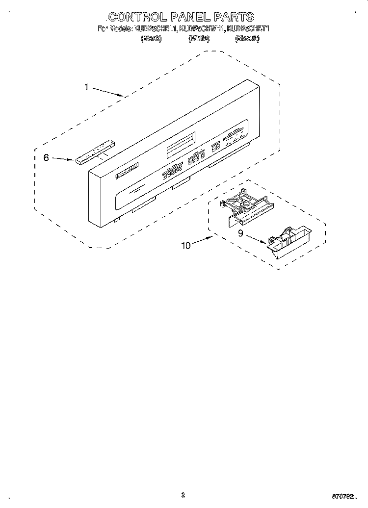 CONTROL PANEL Diagram and Parts List for KUDI25CHBT1  KitchenAid Dishwasher