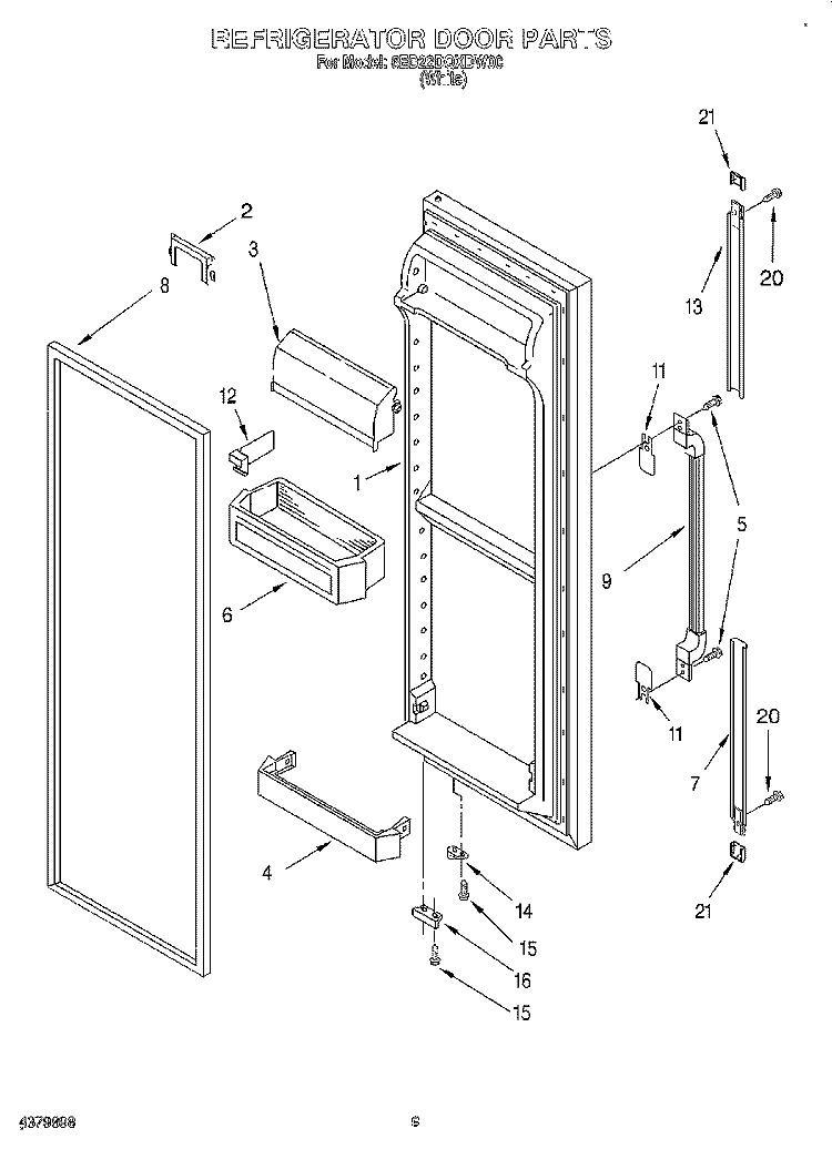 REFRIGERATOR DOOR Diagram and Parts List for 6ED22DQXDW00  Whirlpool Refrigerator