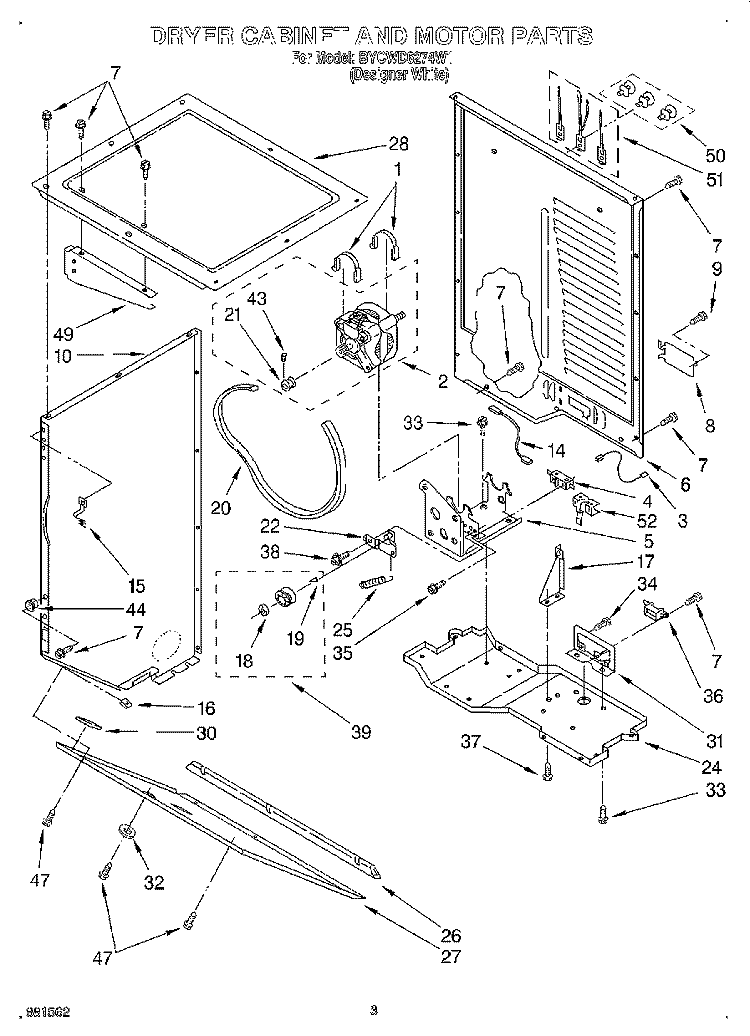 DRYER CABINET AND MOTOR Diagram and Parts List for BYCWD6274W1  Crosley Washer Dryer Combo