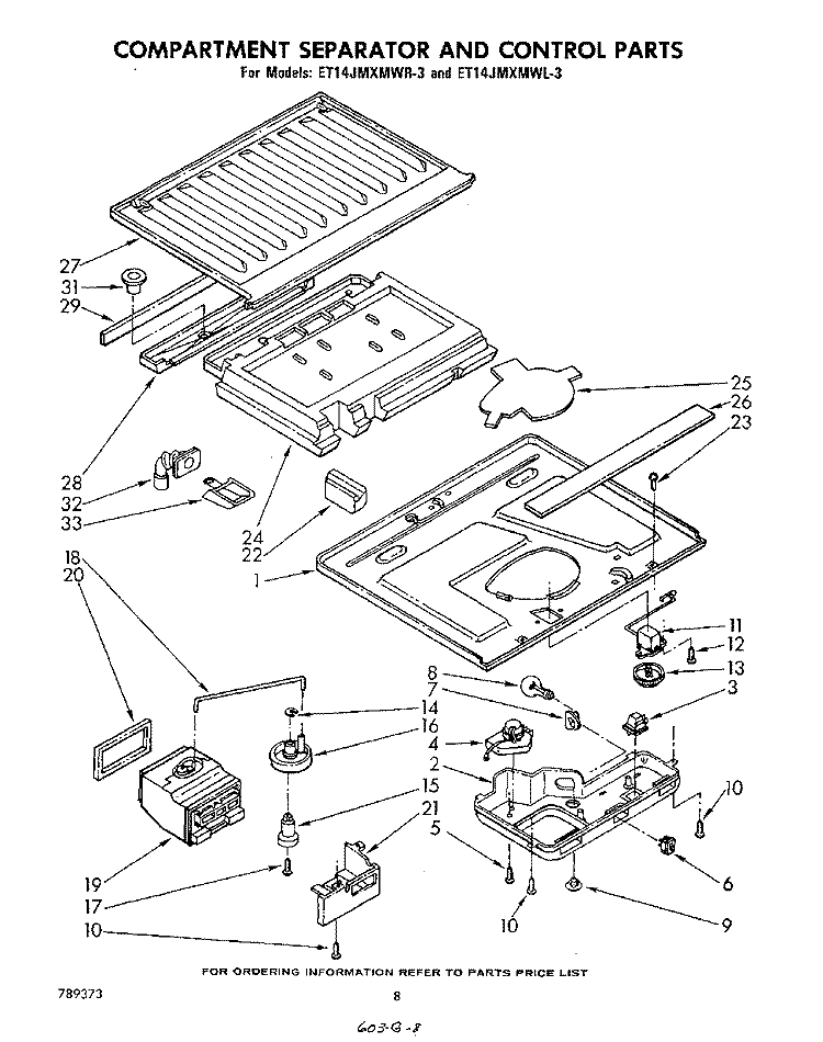 COMPARTMENT SEPARATOR AND CONTROL Diagram and Parts List for ET14JMXMWR3  Whirlpool Refrigerator