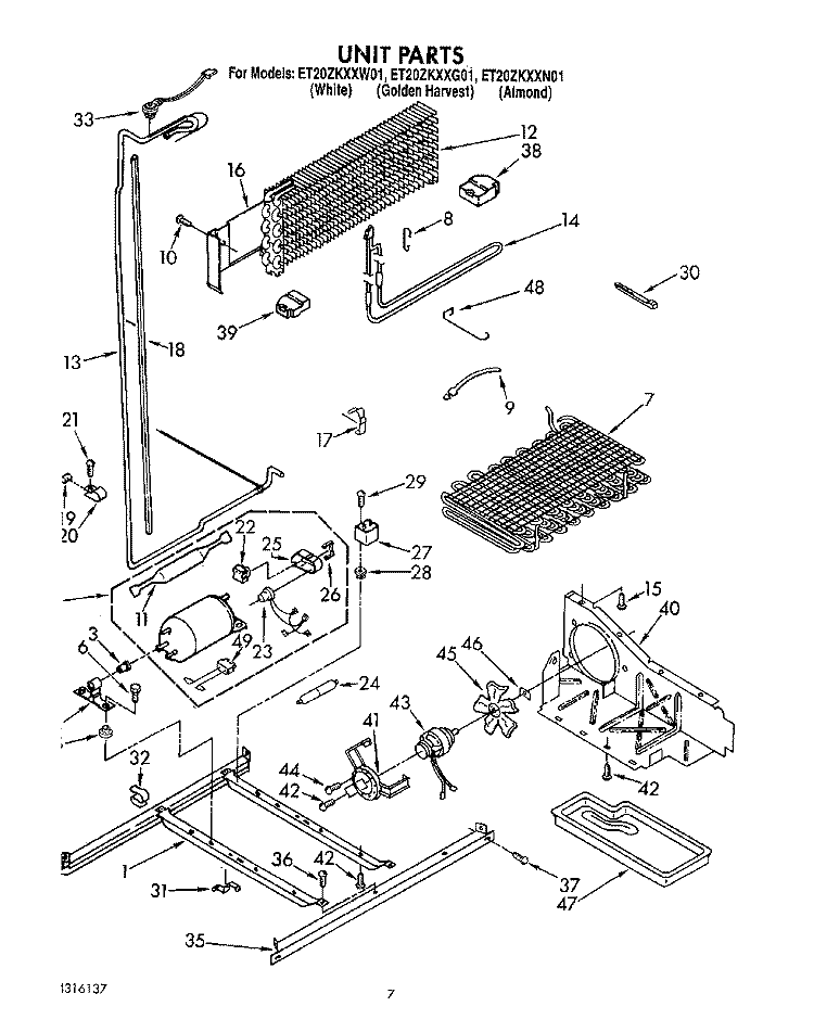 UNIT Diagram and Parts List for ET20ZKXXW01  Whirlpool Refrigerator