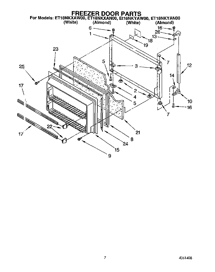 FREEZER DOOR Diagram and Parts List for ET18NKXAN00  Whirlpool Refrigerator