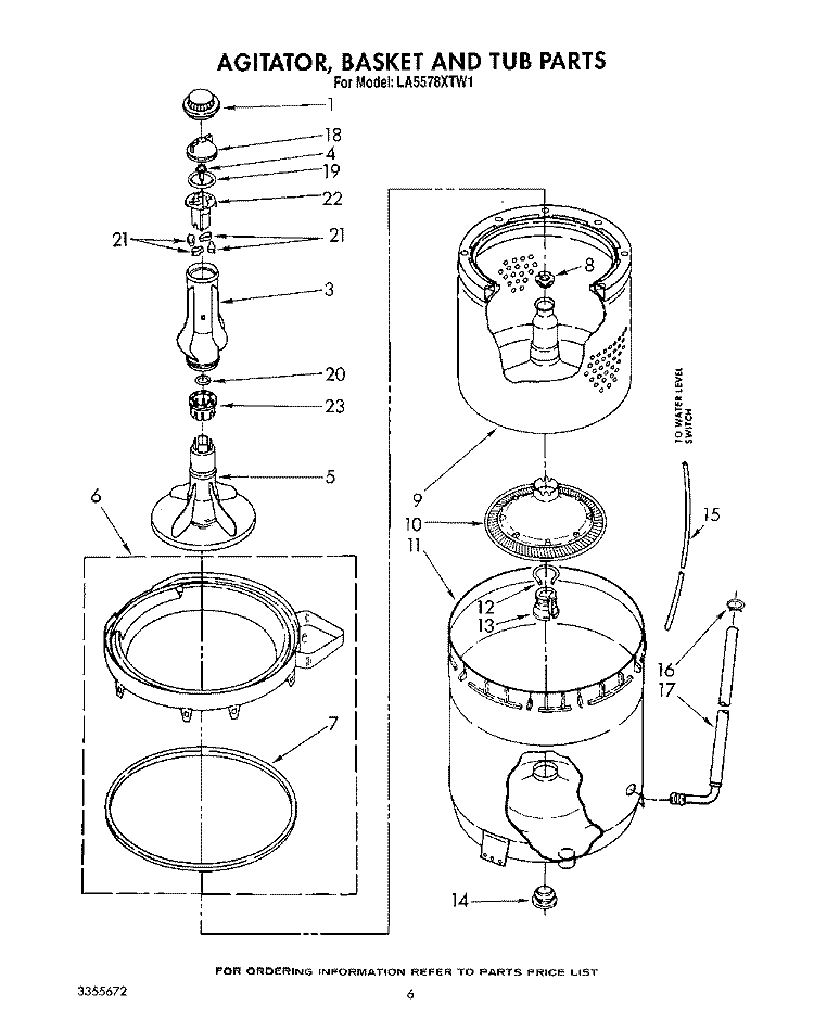 AGITATOR, BASKET AND TUB Diagram and Parts List for LA5578XTN1  Whirlpool Washer