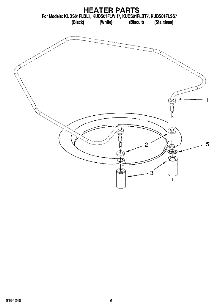 HEATER PARTS Diagram and Parts List for KUDS01FLBL7  KitchenAid Dishwasher