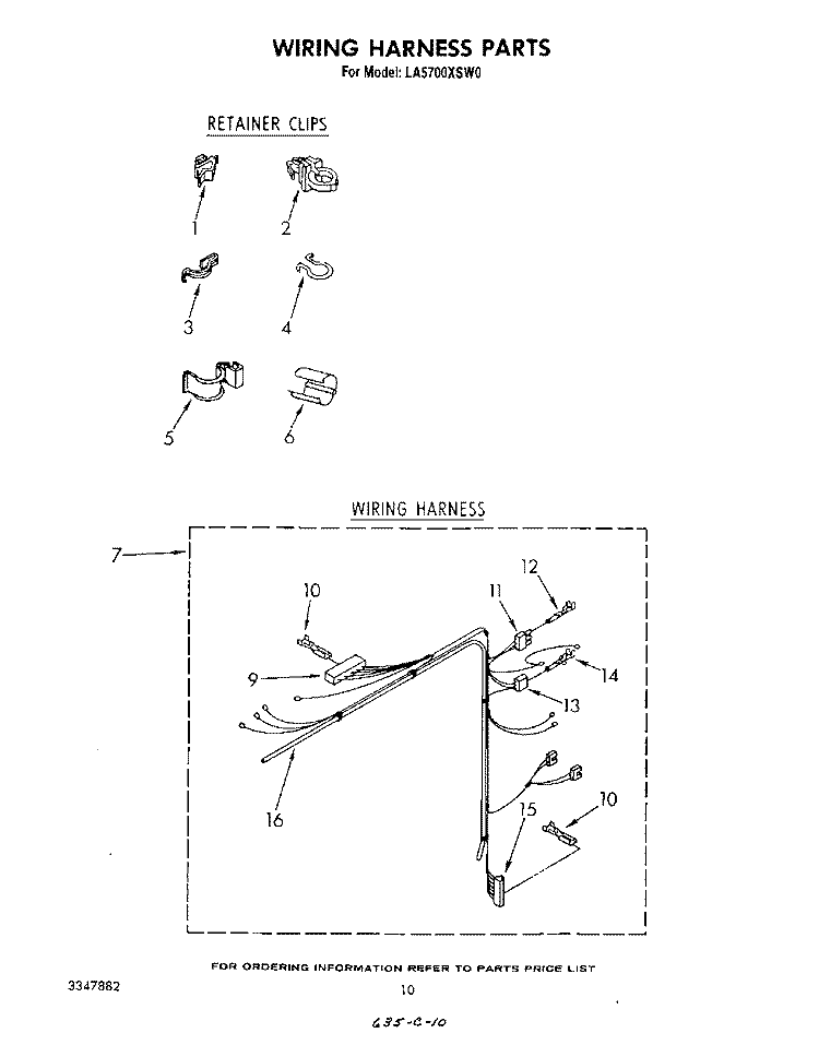 WIRING HARNESS Diagram and Parts List for LA5700XSW0  Whirlpool Washer