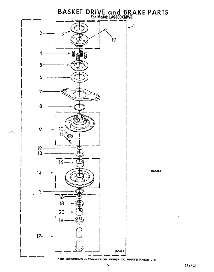 BASKET DRIVE AND BRAKE Diagram and Parts List for LA6800XMW0  Whirlpool Washer