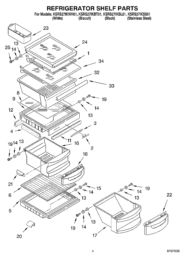 REFRIGERATOR SHELF Diagram and Parts List for KSRS27IKBL01  KitchenAid Refrigerator
