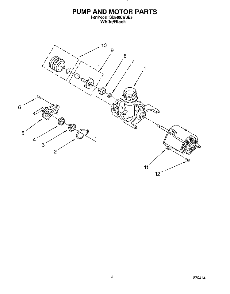 PUMP AND MOTOR Diagram and Parts List for DU840CWDB3  Whirlpool Dishwasher