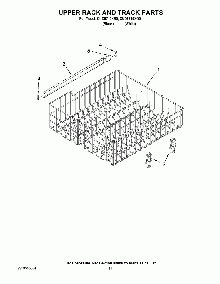 UPPER RACK AND TRACK PARTS Diagram and Parts List for CUD6710XB0  Crosley Dishwasher