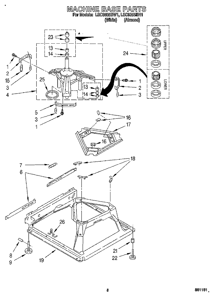 MACHINE BASE Diagram and Parts List for LSC9355BN1  Whirlpool Washer