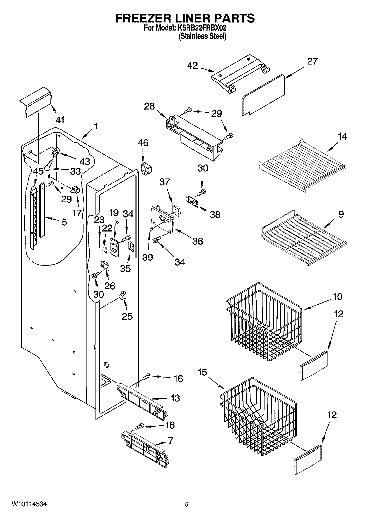 FREEZER LINER PARTS Diagram and Parts List for KSRB22FRBX02  KitchenAid Refrigerator