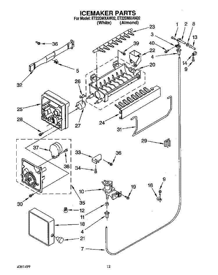 ICEMAKER Diagram and Parts List for ET22DMXAN02  Whirlpool Refrigerator
