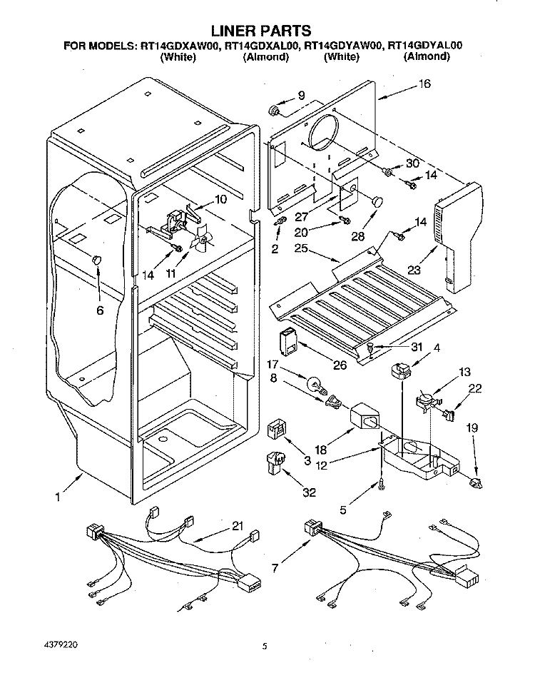 LINER, LIT/OPTIONAL Diagram and Parts List for RT14GDXAW00  Roper Refrigerator