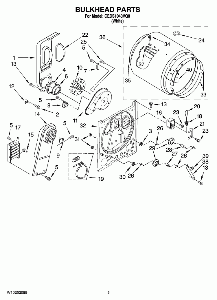 BULKHEAD PARTS, OPTIONAL PARTS (NOT INCLUDED) Diagram and Parts List for CEDS1043VQ0  Crosley Dryer