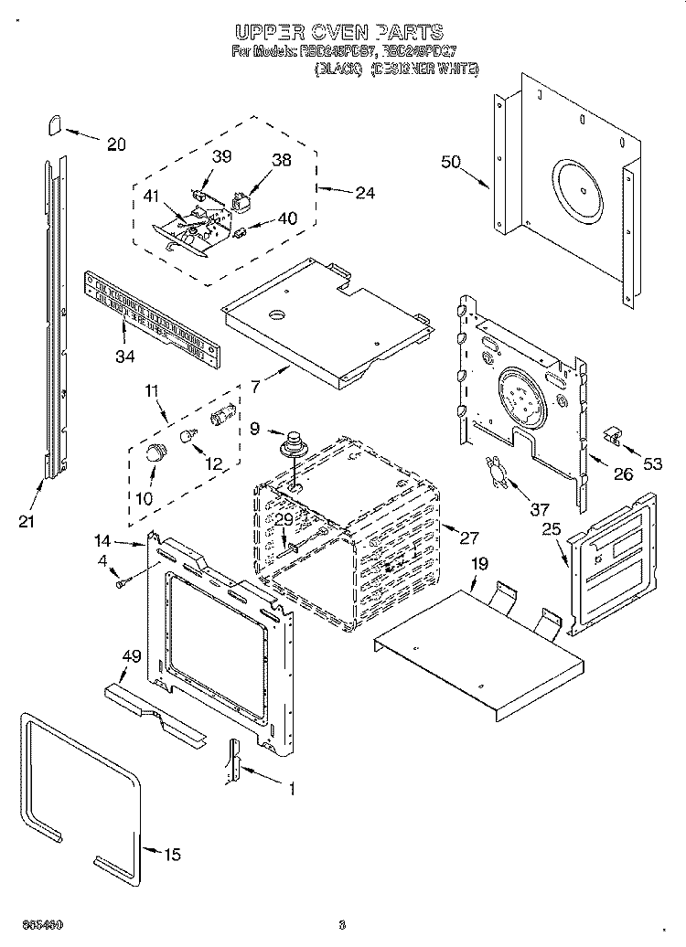 UPPER OVEN Diagram and Parts List for RBD245PDQ7  Whirlpool Wall Oven