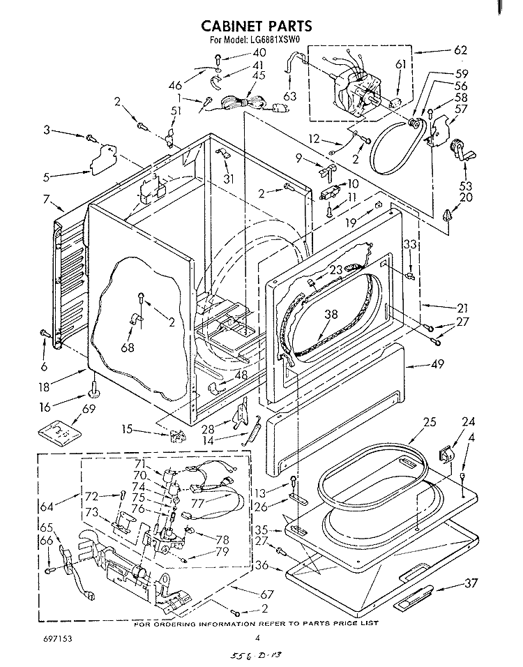 CABINET Diagram and Parts List for LG6881XSW0  Whirlpool Dryer
