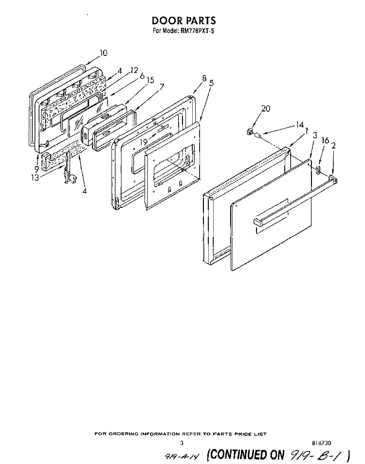 DOOR Diagram and Parts List for RM778PXT5  Whirlpool Microwave Oven Combo