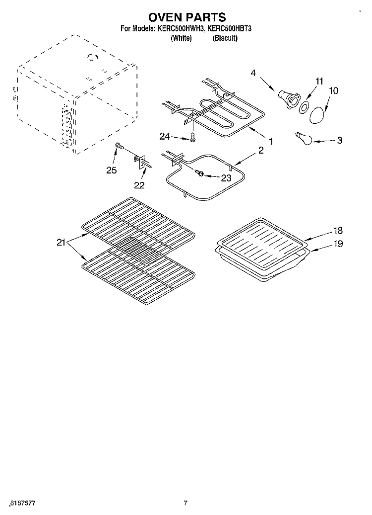 OVEN Diagram and Parts List for KERC500HBT3  KitchenAid Range