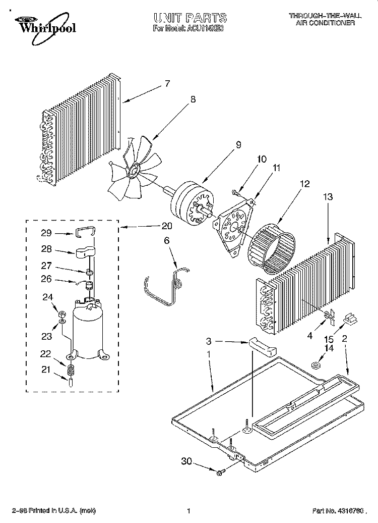 SECTION Diagram and Parts List for ACU114XE3  Whirlpool Air Conditioner