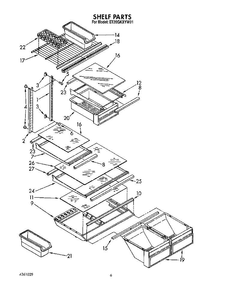 SHELF Diagram and Parts List for ET20GKXYW01  Whirlpool Refrigerator
