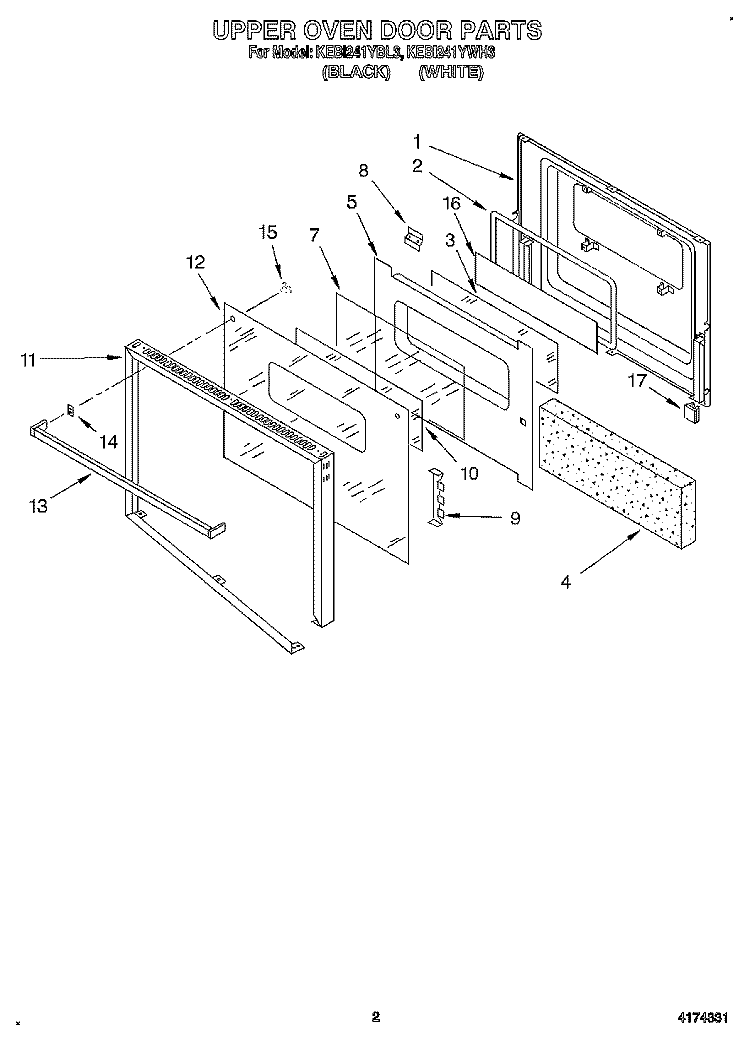 UPPER OVEN DOOR Diagram and Parts List for KEBI241YWH3  KitchenAid Wall Oven
