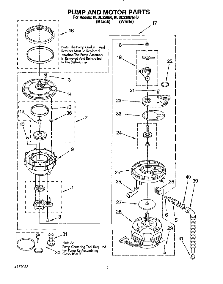 PUMP AND MOTOR Diagram and Parts List for KUDD230B0  KitchenAid Dishwasher