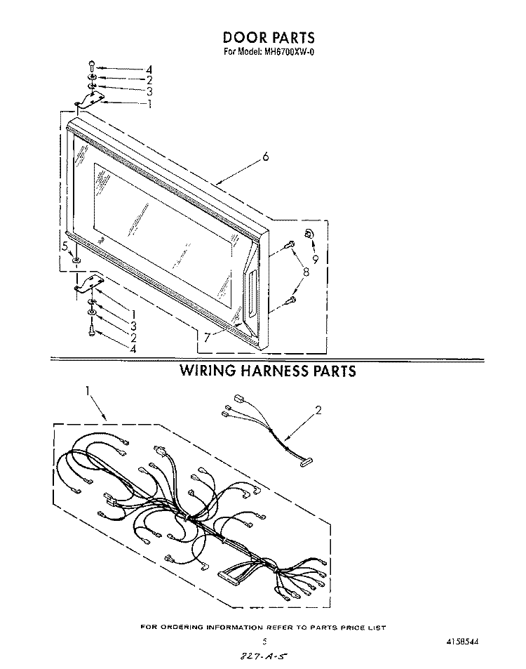 DOOR, WIRING HARNESS, LIT/OPTIONAL Diagram and Parts List for MH6700XW0  Whirlpool Microwave