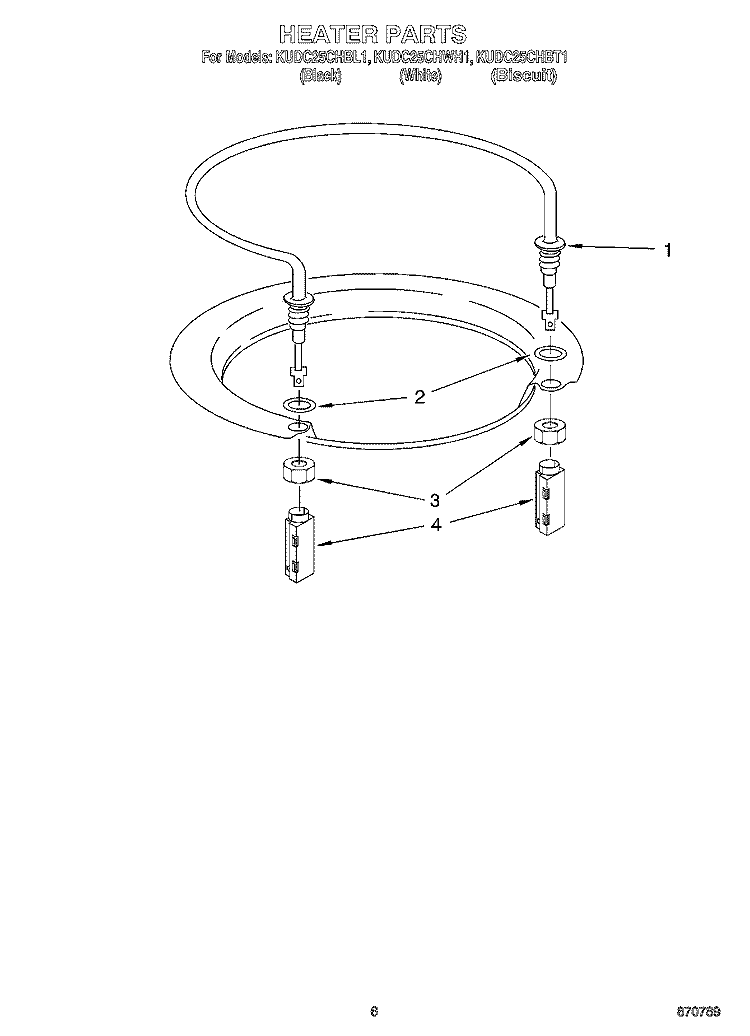 HEATER Diagram and Parts List for KUDC25CHBT1  KitchenAid Dishwasher