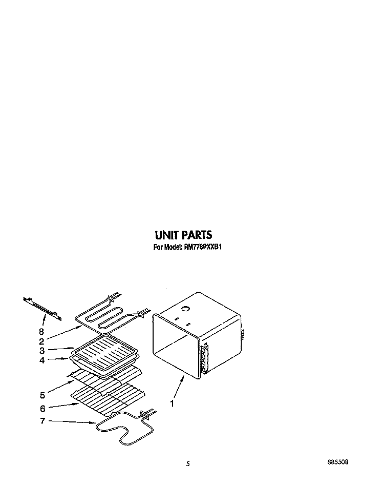 UNIT Diagram and Parts List for RM778PXXB1  Whirlpool Microwave Oven Combo