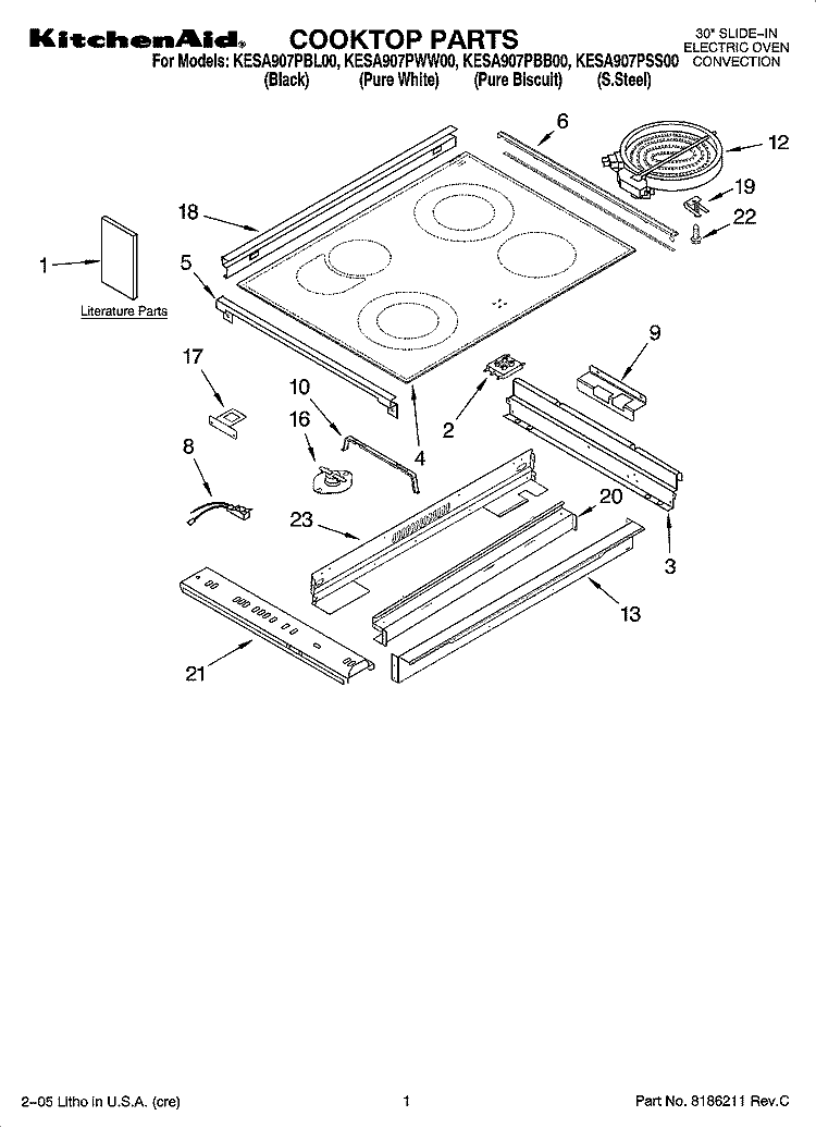COOKTOP PARTS Diagram and Parts List for KESA907PWW00  KitchenAid Range