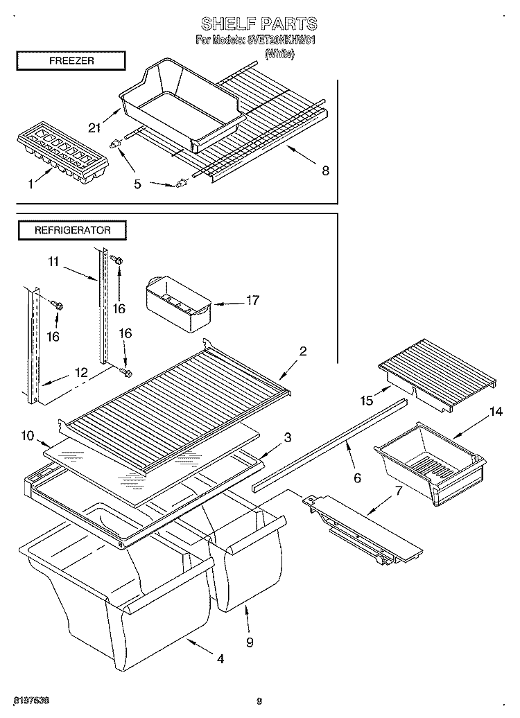 SHELF, OPTIONAL Diagram and Parts List for 8VET20NKHW01  Whirlpool Refrigerator
