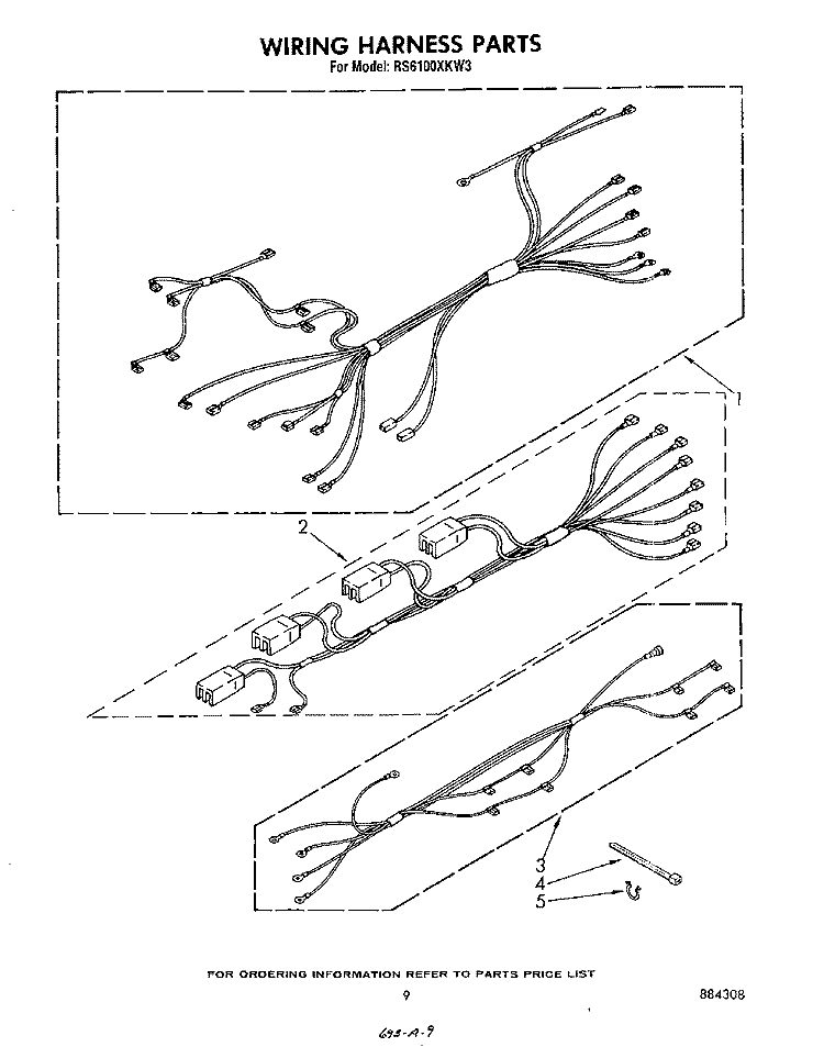 WIRING HARNESS Diagram and Parts List for RS6100XKW3  Whirlpool Range