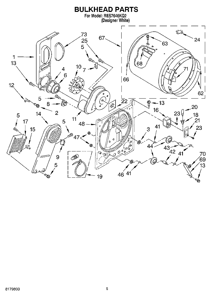 SECTION Diagram and Parts List for RES7646KQ2  Roper Dryer