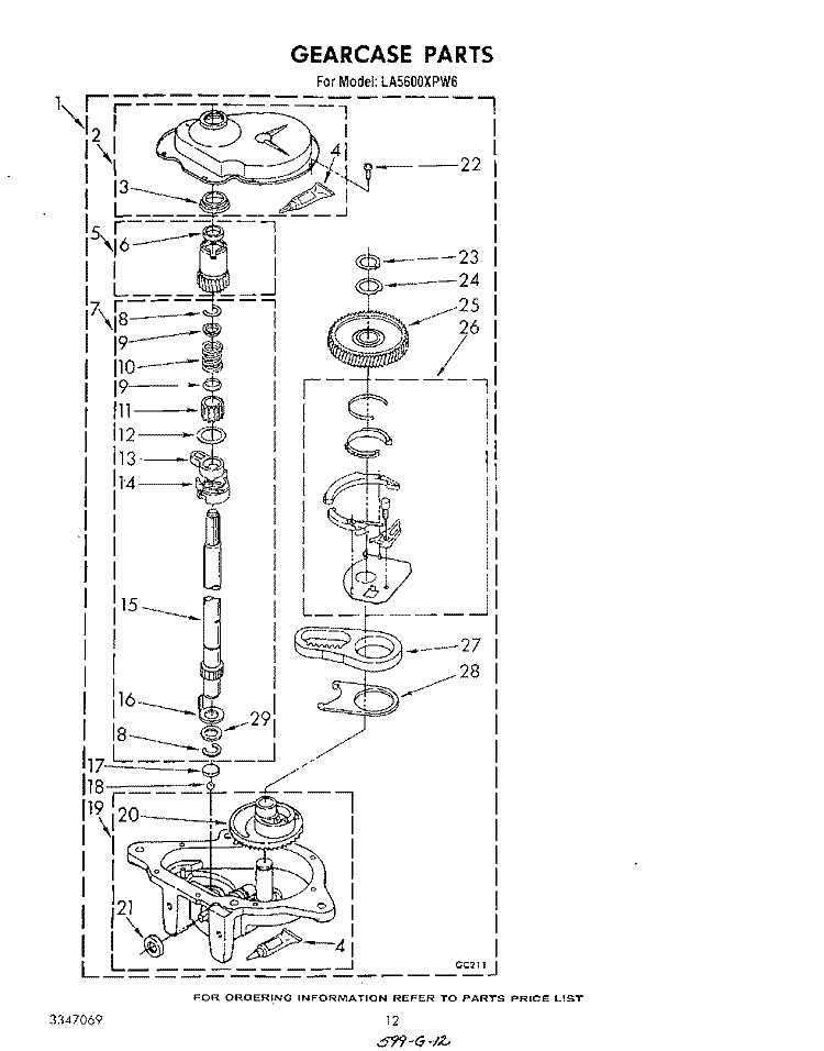 GEARCASE Diagram and Parts List for LA5600XPW6  Whirlpool Washer
