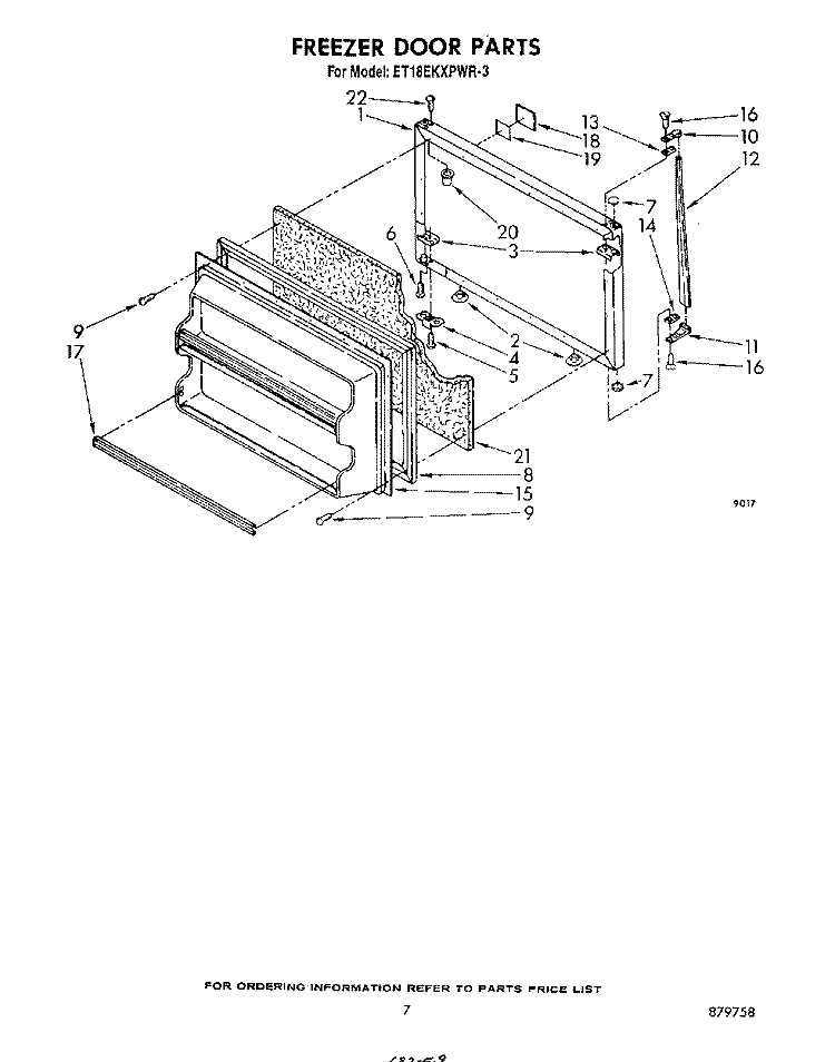 FREEZER DOOR Diagram and Parts List for ET18EKXPWR3  Whirlpool Refrigerator