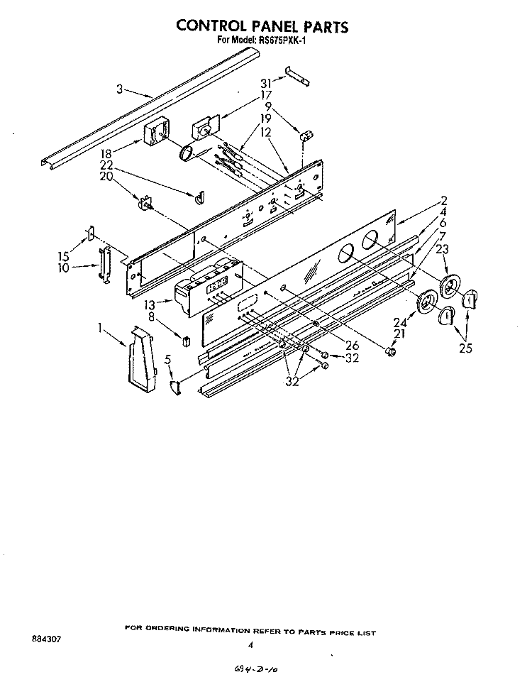 CONTROL PANEL Diagram and Parts List for RS675PXK1  Whirlpool Range
