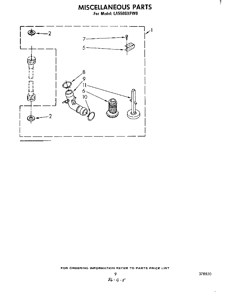 MISCELLANEOUS , LITERATURE AND OPTIONAL Diagram and Parts List for LA5580XPW0  Whirlpool Washer