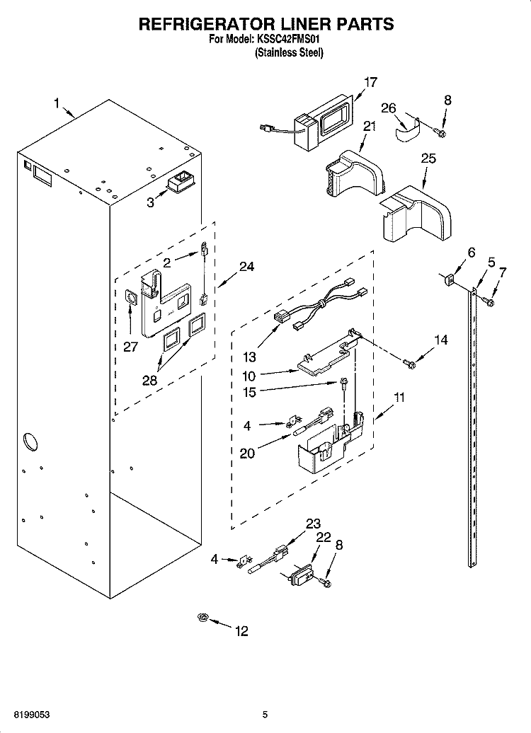 REFRIGERATOR LINER PARTS Diagram and Parts List for KSSC42FMS01  KitchenAid Refrigerator
