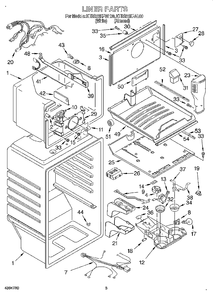 LINER Diagram and Parts List for KTRS22KFAL00  KitchenAid Refrigerator