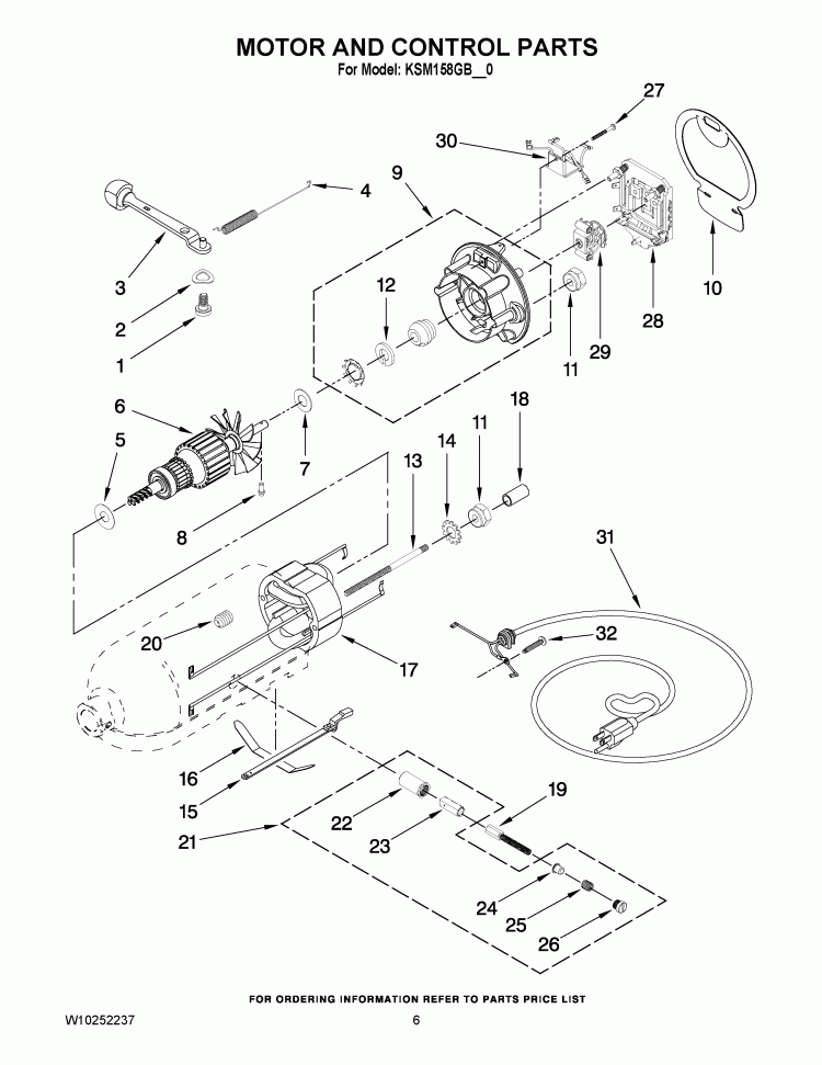 MOTOR AND CONTROL PARTS Diagram and Parts List for KSM158GBCA0  KitchenAid Mixer