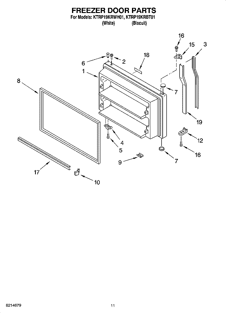 FREEZER DOOR PARTS, OPTIONAL PARTS (NOT INCLUDED) Diagram and Parts List for KTRP19KRWH01  KitchenAid Refrigerator