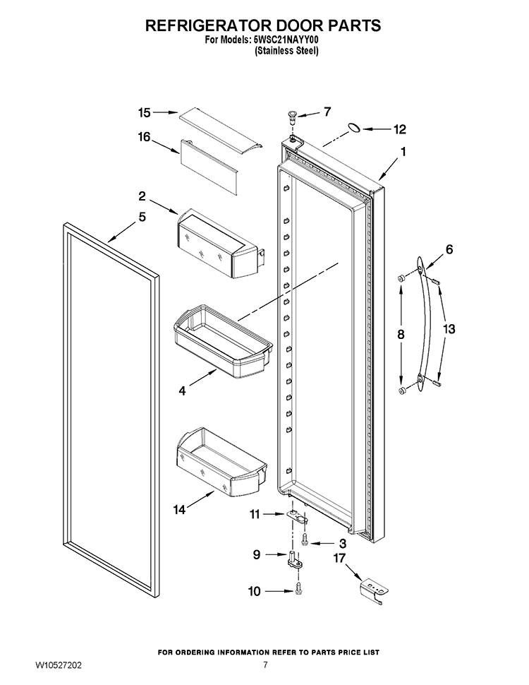 REFRIGERATOR DOOR PARTS Diagram and Parts List for 5WSC21NAYY00  Whirlpool Refrigerator