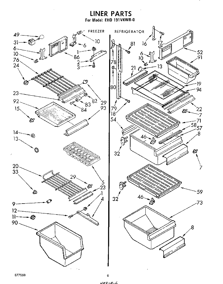 LINER Diagram and Parts List for EHD191VKWR0  Whirlpool Refrigerator