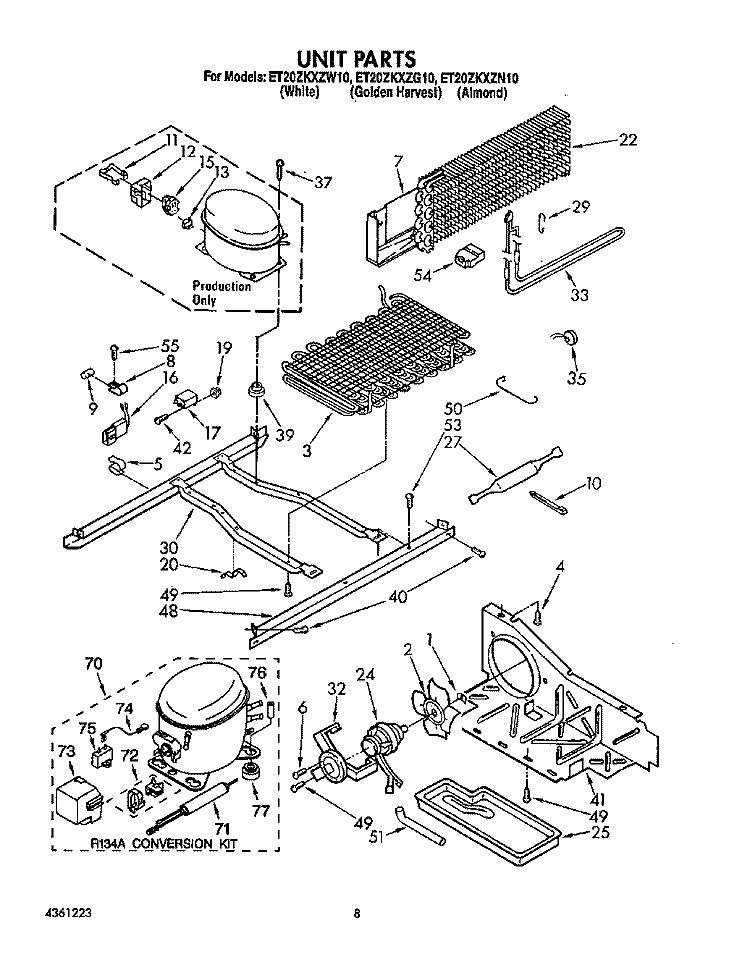 UNIT Diagram and Parts List for ET20ZKXZW10  Whirlpool Refrigerator