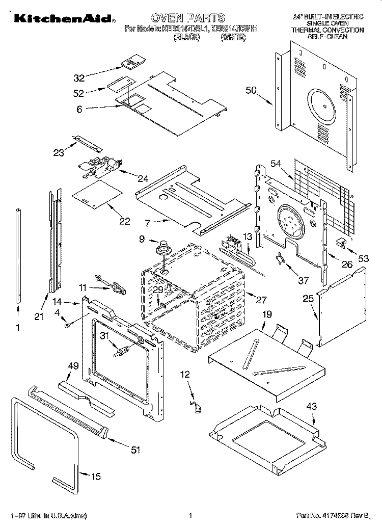 OVEN Diagram and Parts List for KEBS147DBL1  KitchenAid Wall Oven