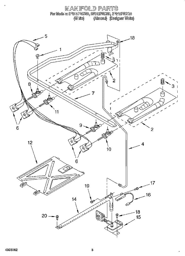 MANIFOLD Diagram and Parts List for SF315PEGN0  Whirlpool Range