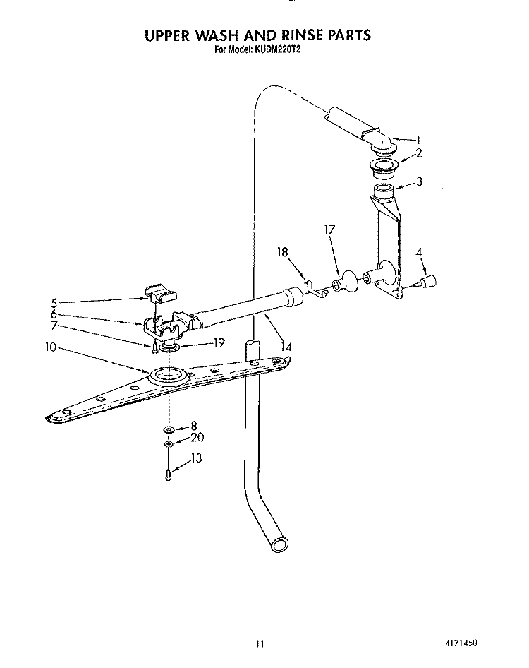 UPPER WASH AND RINSE Diagram and Parts List for KUDM220T2  KitchenAid Dishwasher