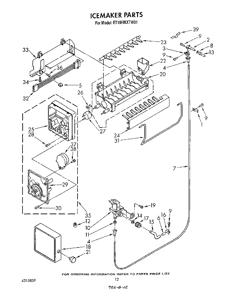 ICEMAKER , LIT/OPTIONAL Diagram and Parts List for ET18HMXTM01  Whirlpool Refrigerator