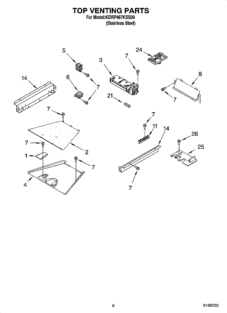 TOP VENTING PARTS Diagram and Parts List for KDRP467KSS09  KitchenAid Range