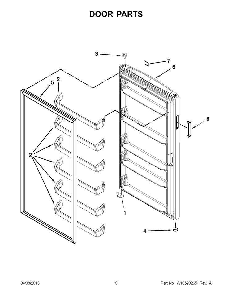 DOOR PARTS Diagram and Parts List for EV200FXBQ00  Whirlpool Freezer
